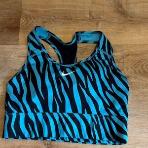 Nike Women's Zebra Stripe Swim Top - Teal and Black